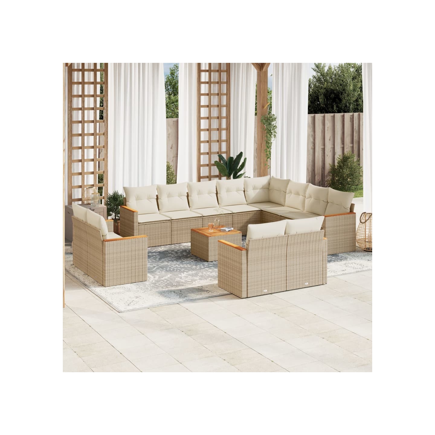 Salon de jardin avec coussins 13 pcs beige résine tressée