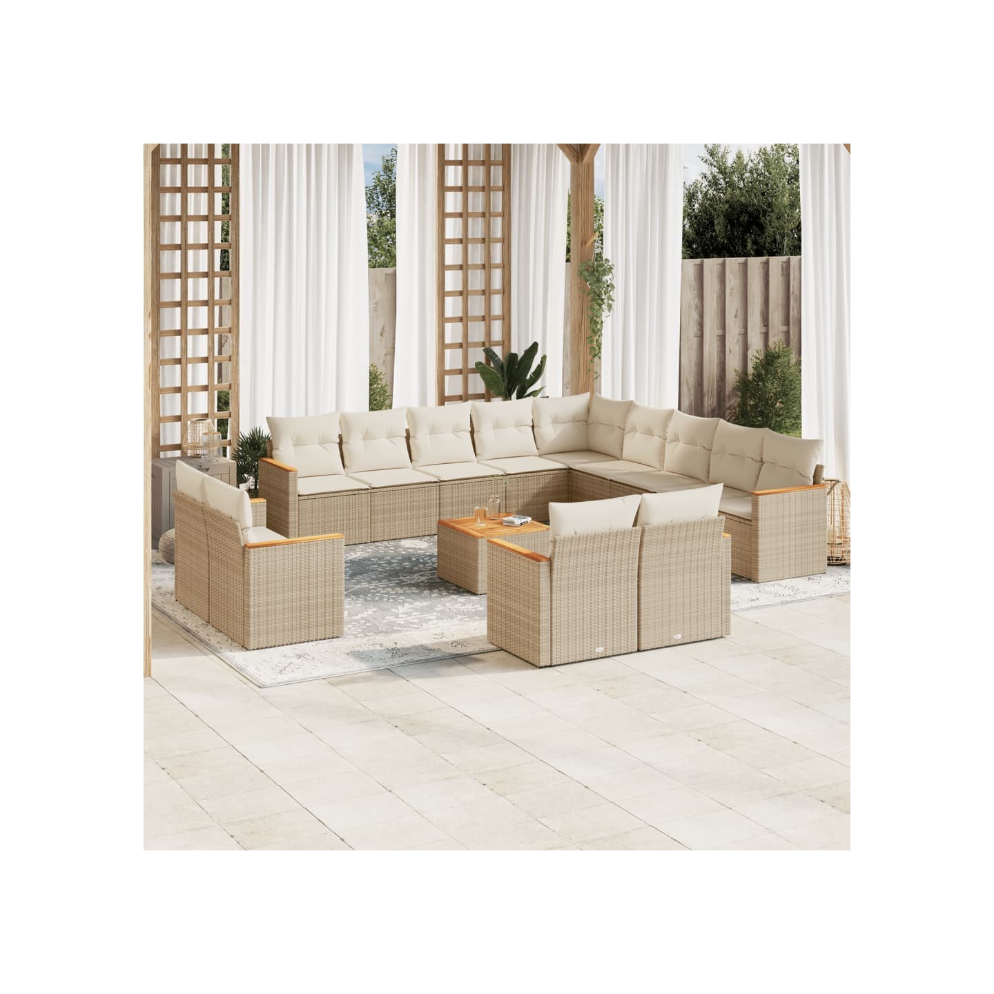 Salon de jardin avec coussins 14 pcs beige résine tressée