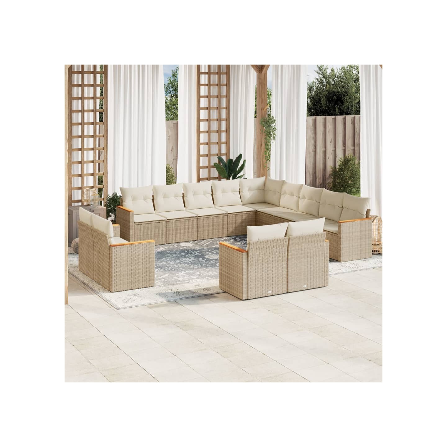 Salon de jardin avec coussins 13 pcs beige résine tressée