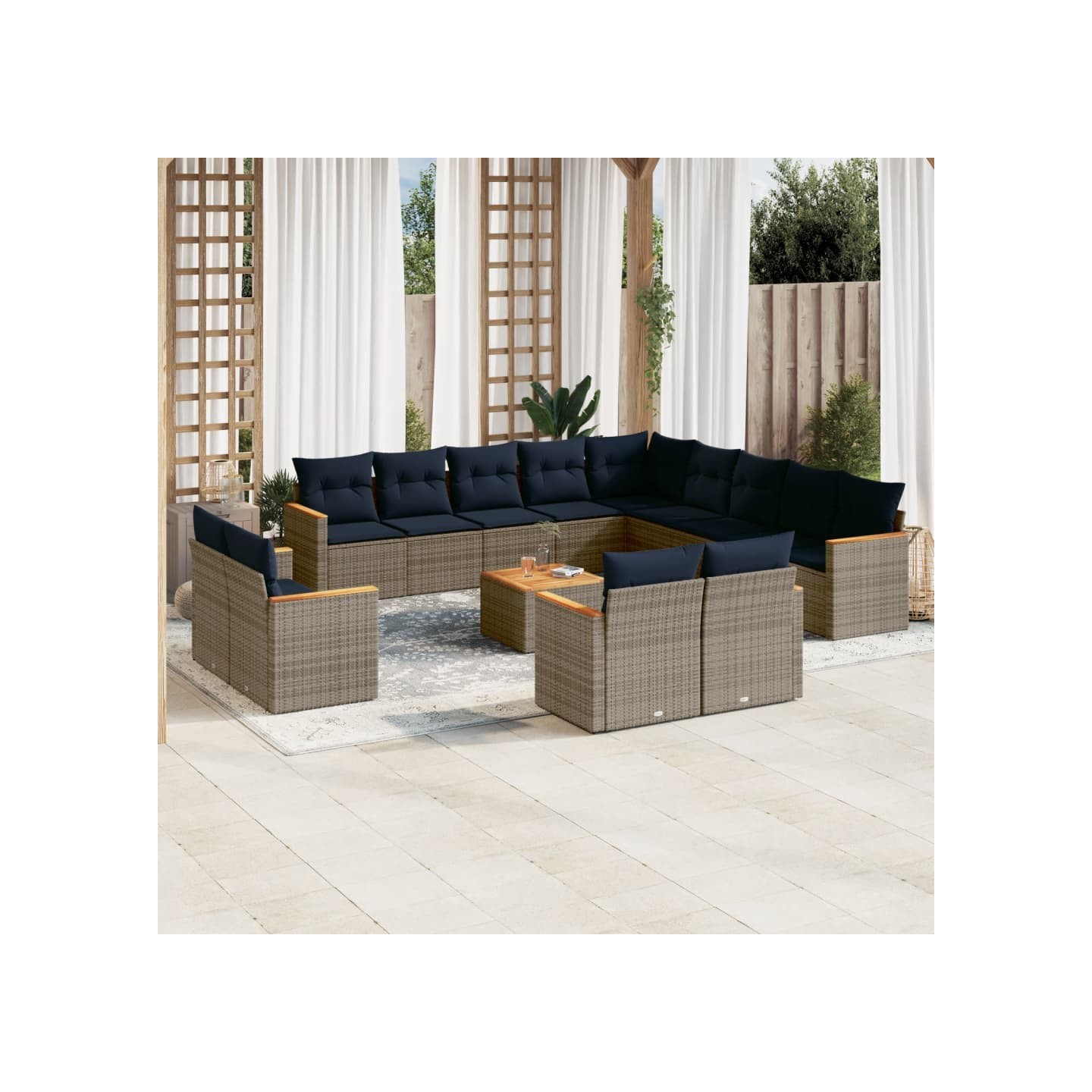 Ensemble de canapé de jardin 14 pcs avec coussins gris