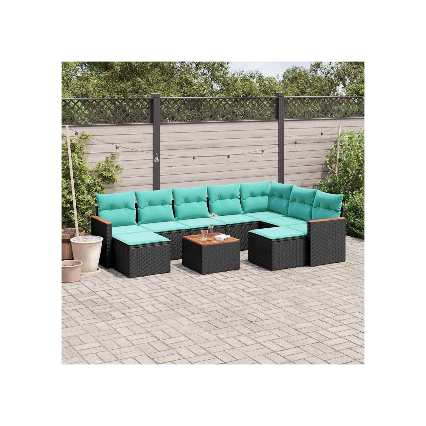 Ensemble de canapé de jardin 10 pcs avec coussins noir