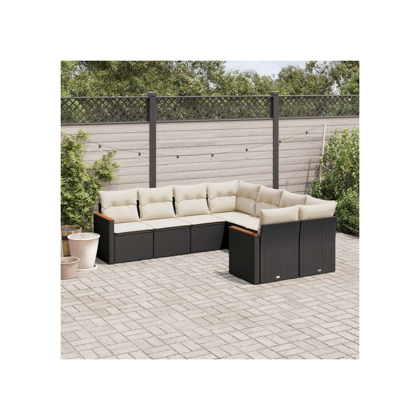 Salon de jardin 8 pcs avec coussins noir résine tressée