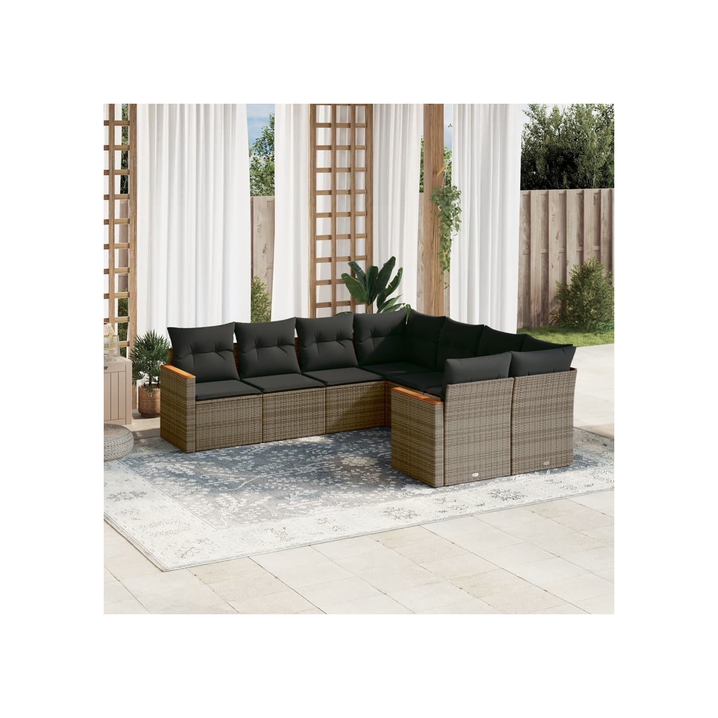 Salon de jardin 8 pcs avec coussins gris résine tressée