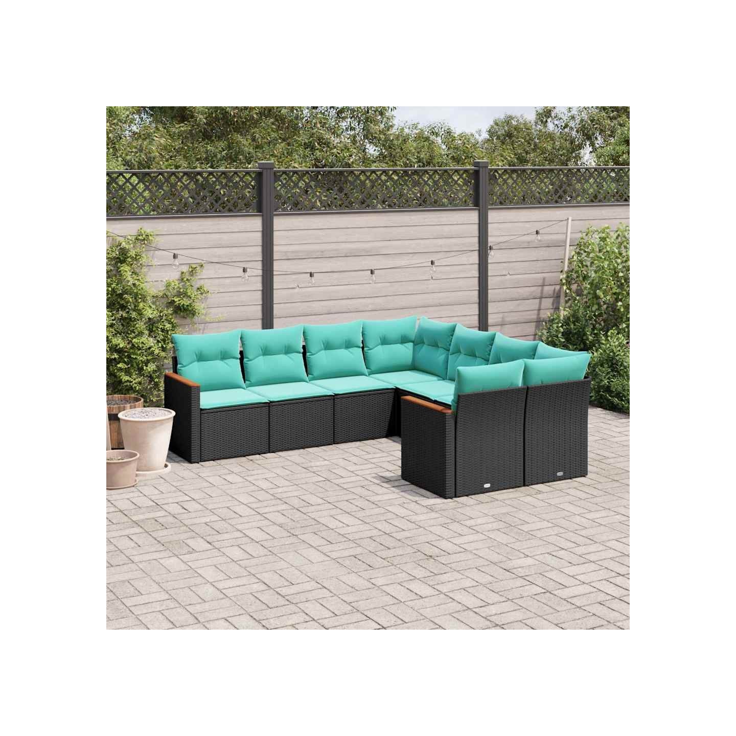Salon de jardin 8 pcs avec coussins noir résine tressée