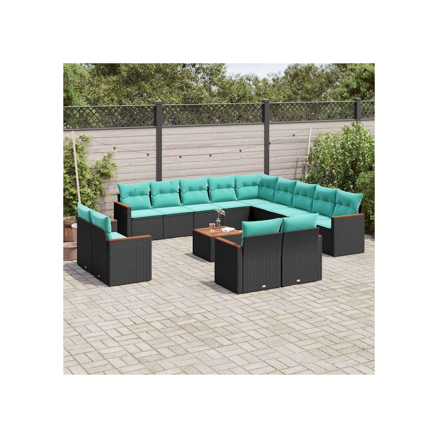 Ensemble de canapé de jardin 14 pcs avec coussins noir