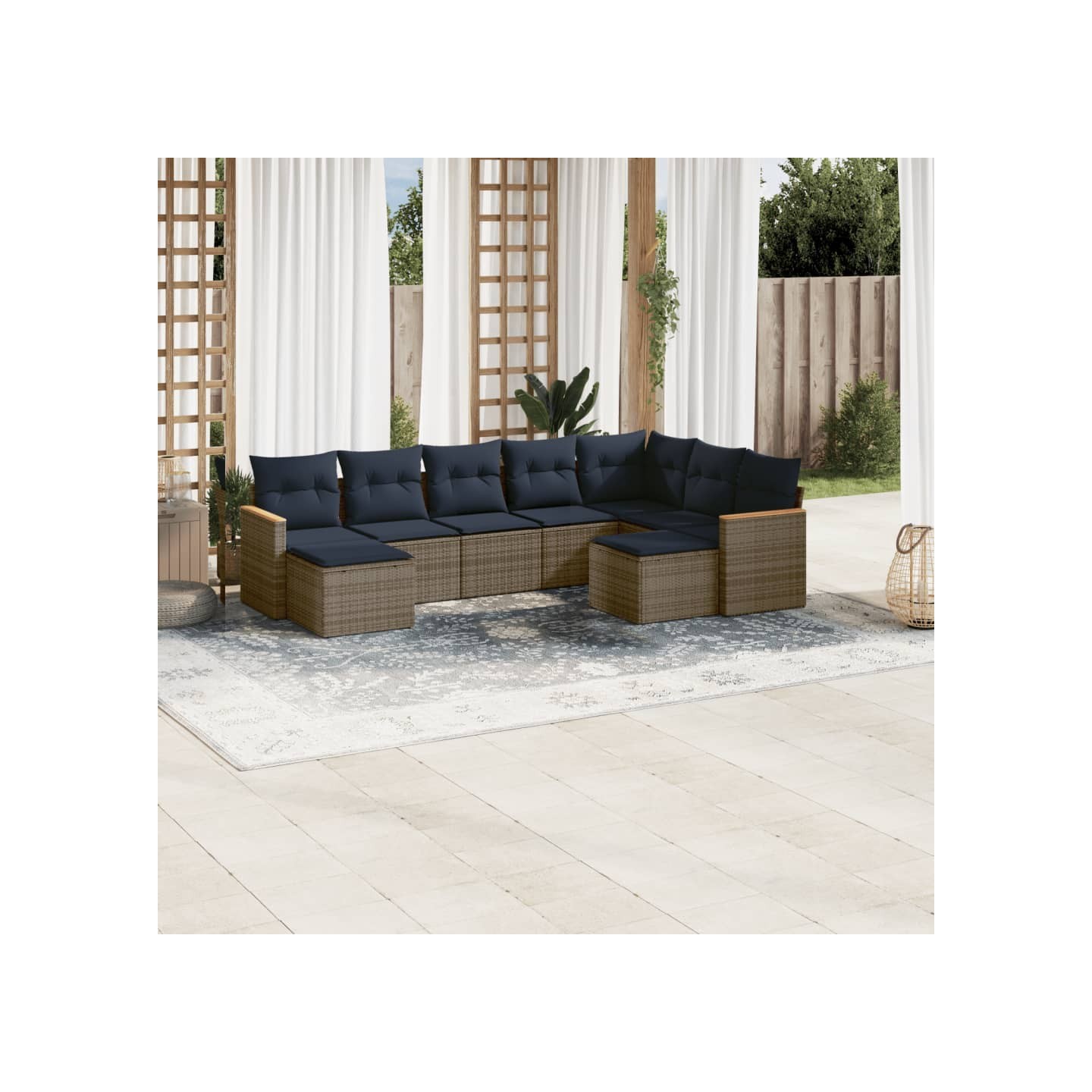Ensemble de canapé de jardin 9 pcs avec coussins gris résine tressée