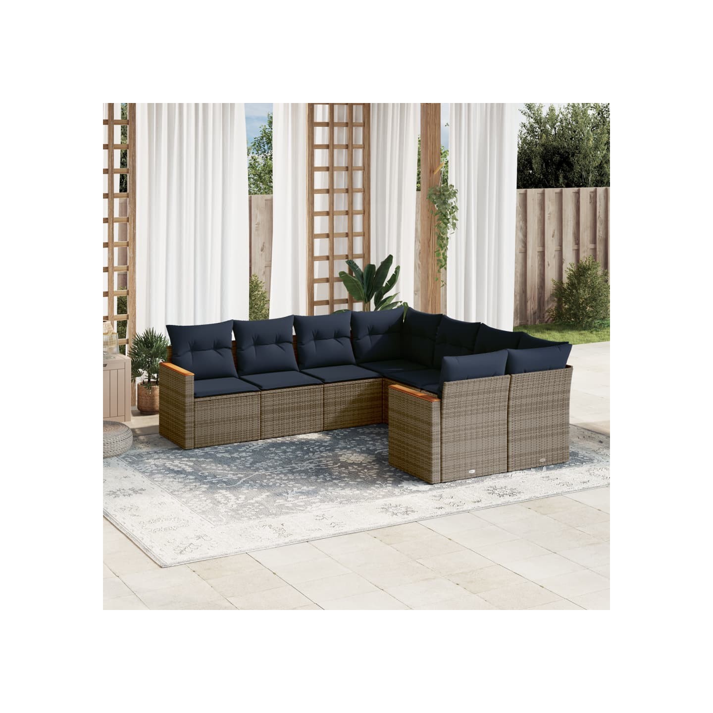 Ensemble de canapé de jardin 8 pcs avec coussins gris résine tressée