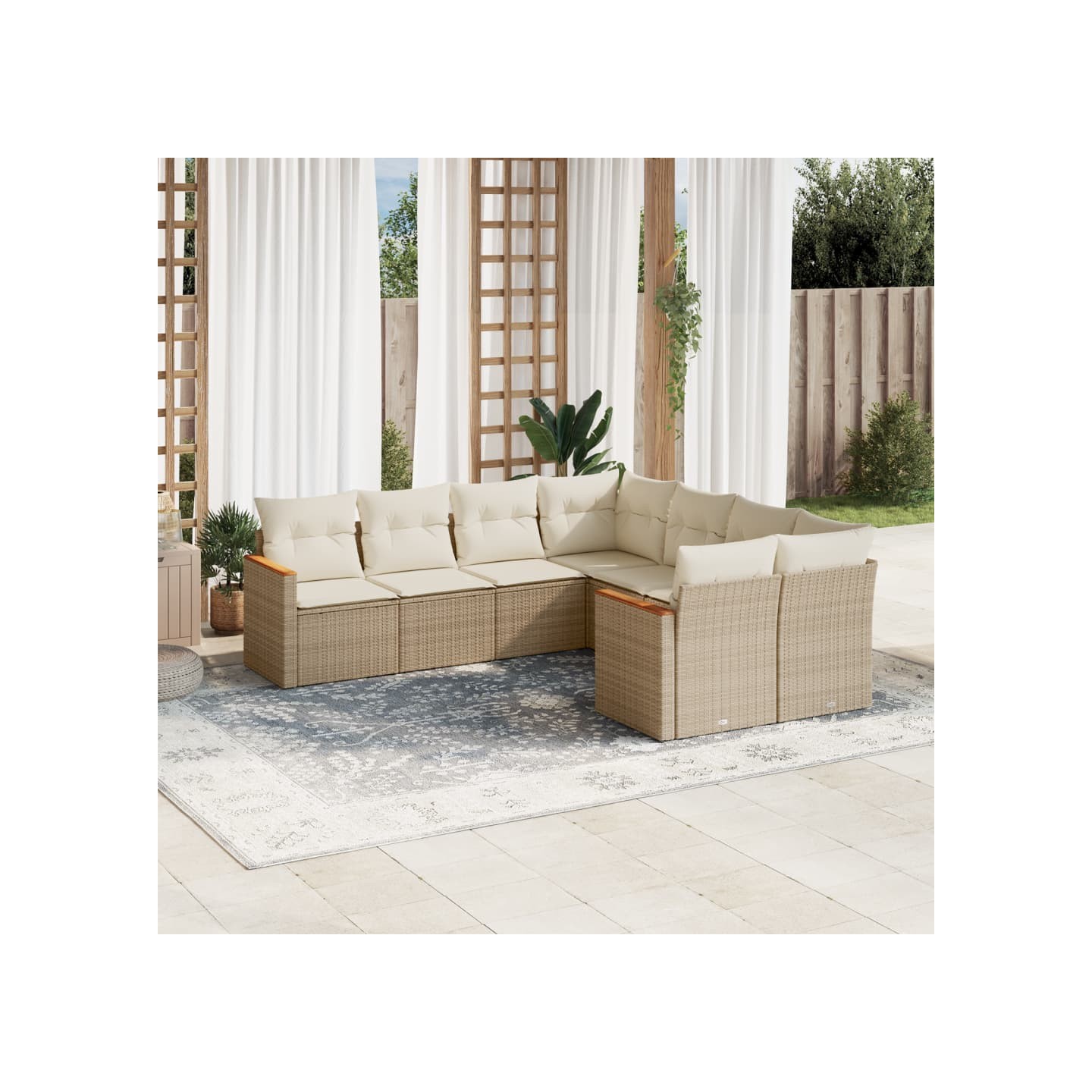 Salon de jardin avec coussins 8 pcs beige résine tressée