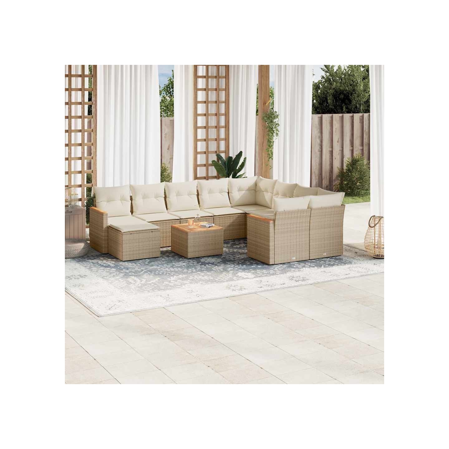 Salon de jardin 11 pcs avec coussins beige résine tressée