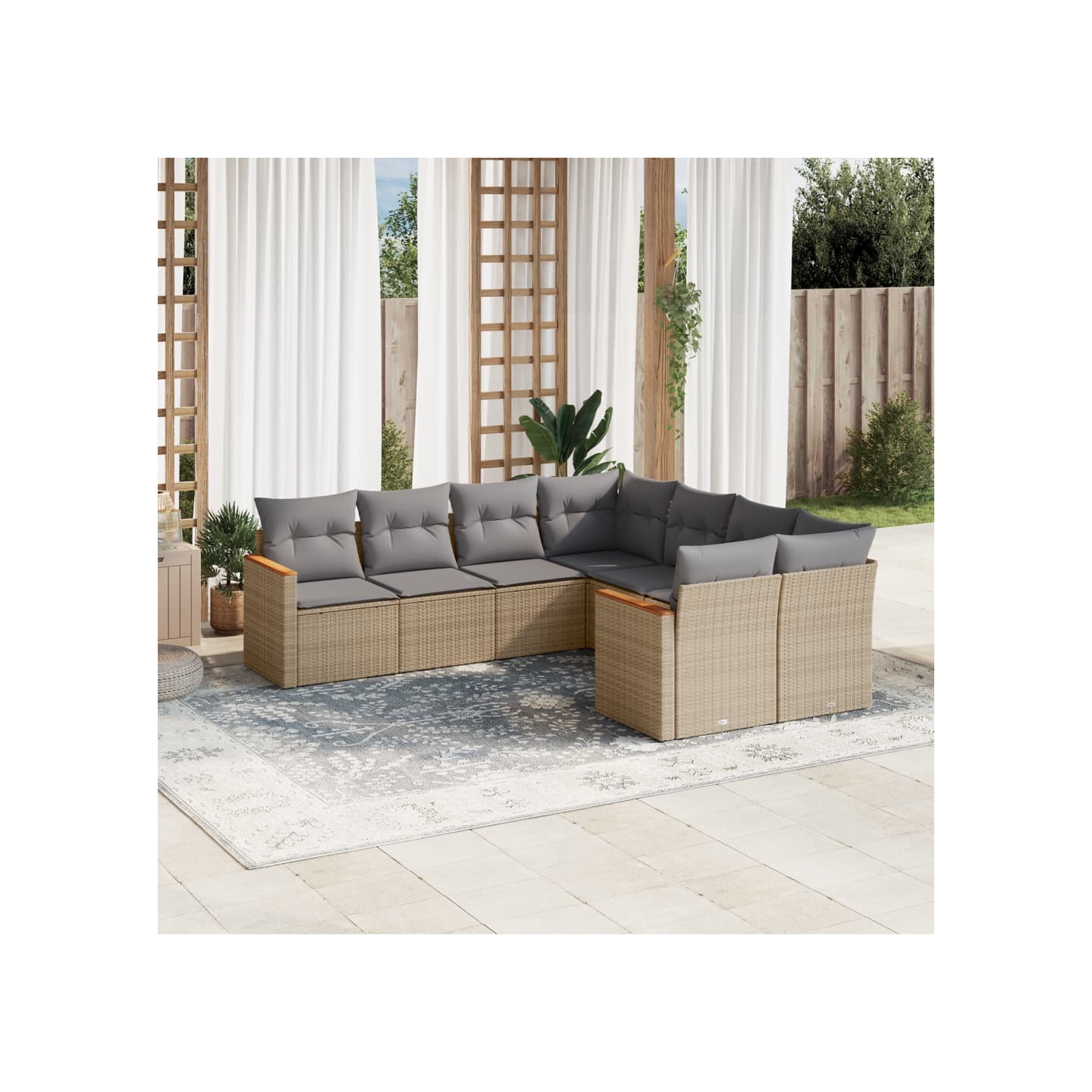 Salon de jardin avec coussins 8pcs mélange beige résine tressée