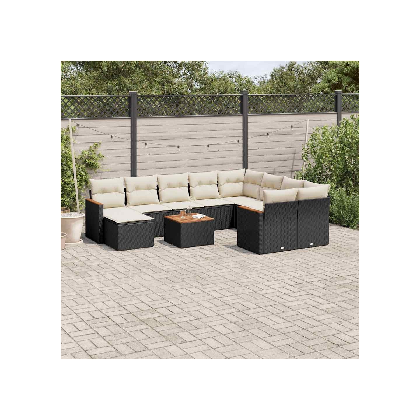 Salon de jardin 11 pcs avec coussins noir résine tressée