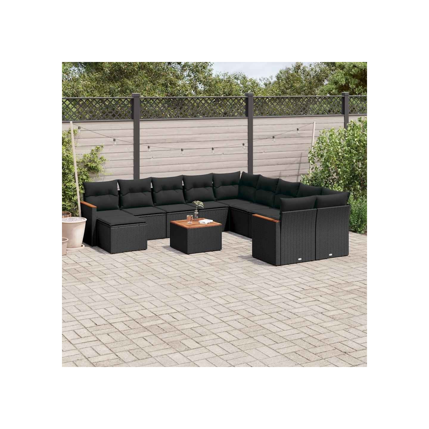 Salon de jardin 12 pcs avec coussins noir résine tressée