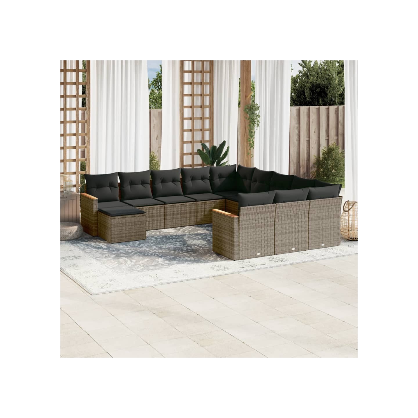 Salon de jardin avec coussins 12 pcs gris résine tressée