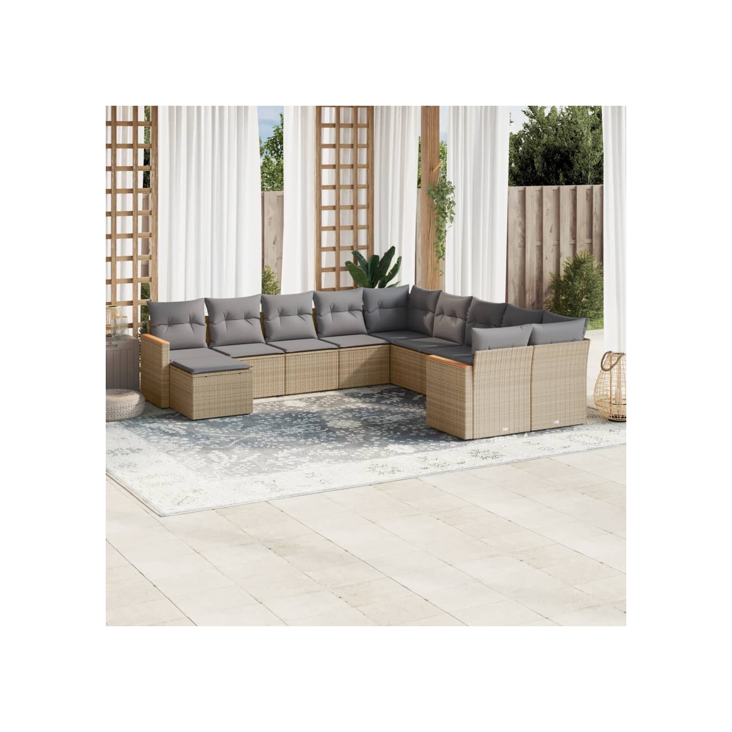Salon de jardin et coussins 11 pcs mélange beige résine tressée