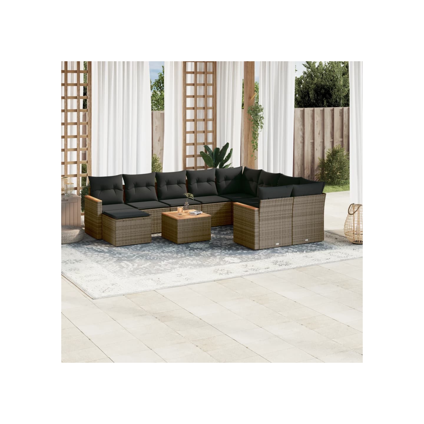 Salon de jardin 11 pcs avec coussins gris résine tressée