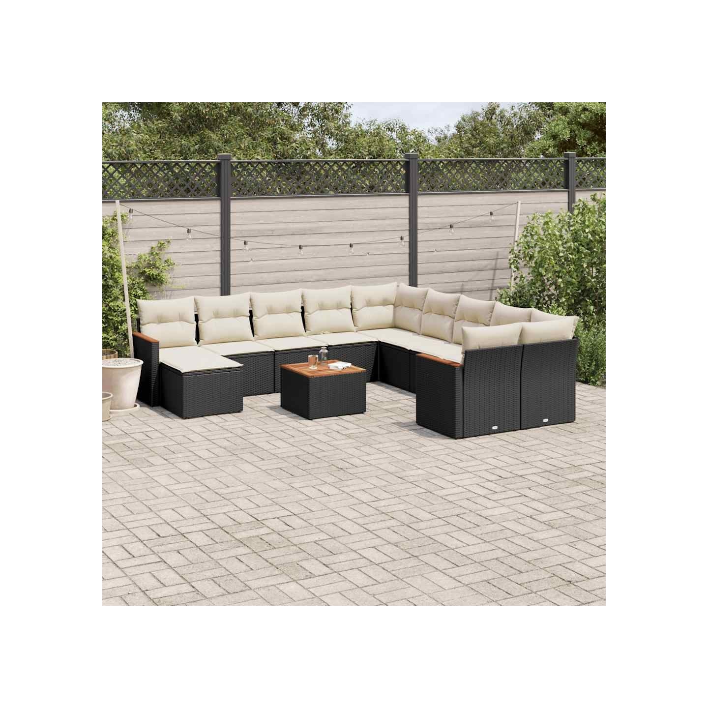 Salon de jardin 12 pcs avec coussins noir résine tressée