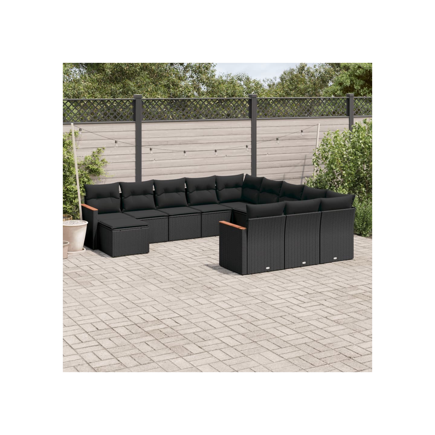 Salon de jardin 12 pcs avec coussins noir résine tressée