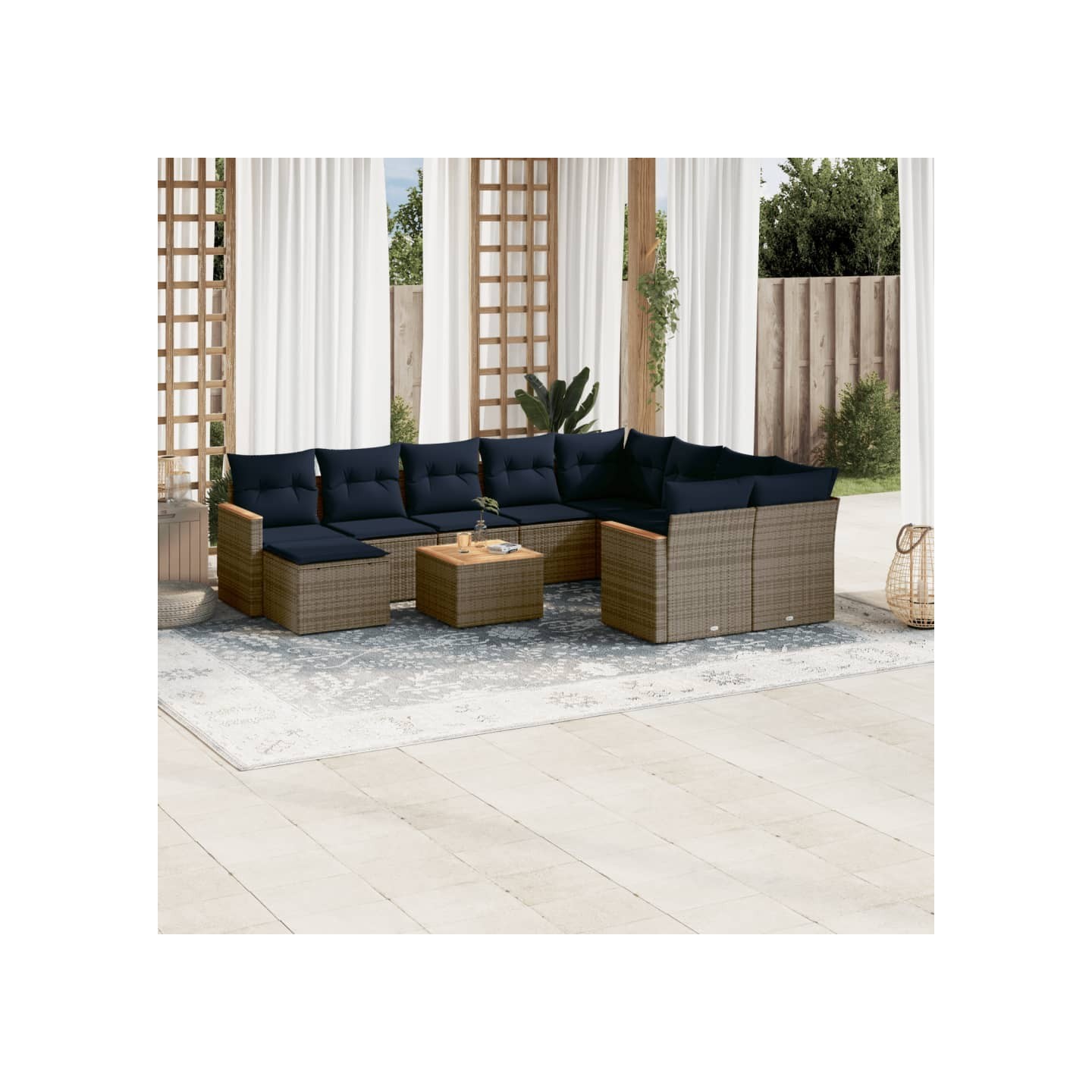 Ensemble de canapé de jardin 11 pcs avec coussins gris