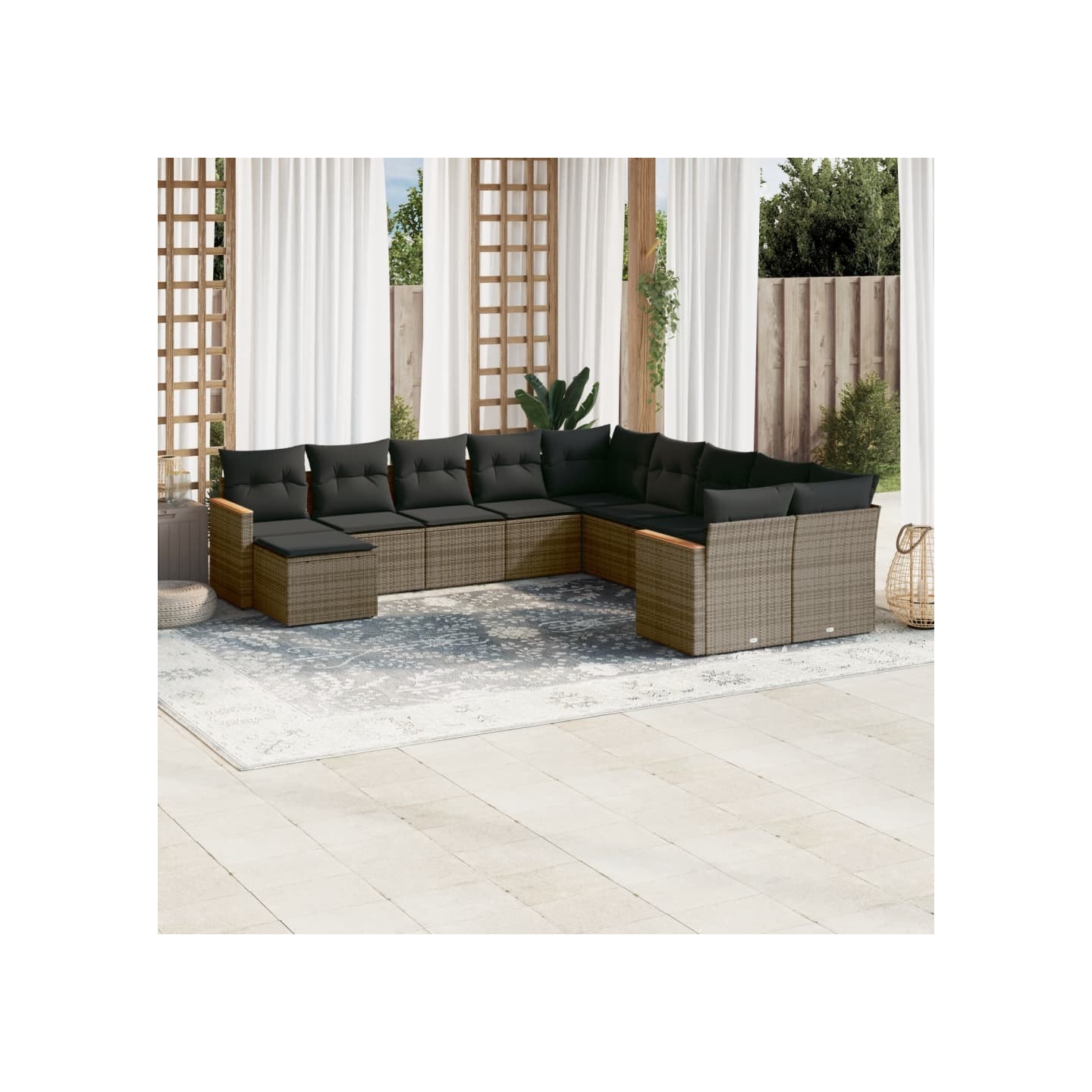 Salon de jardin 11 pcs avec coussins gris résine tressée