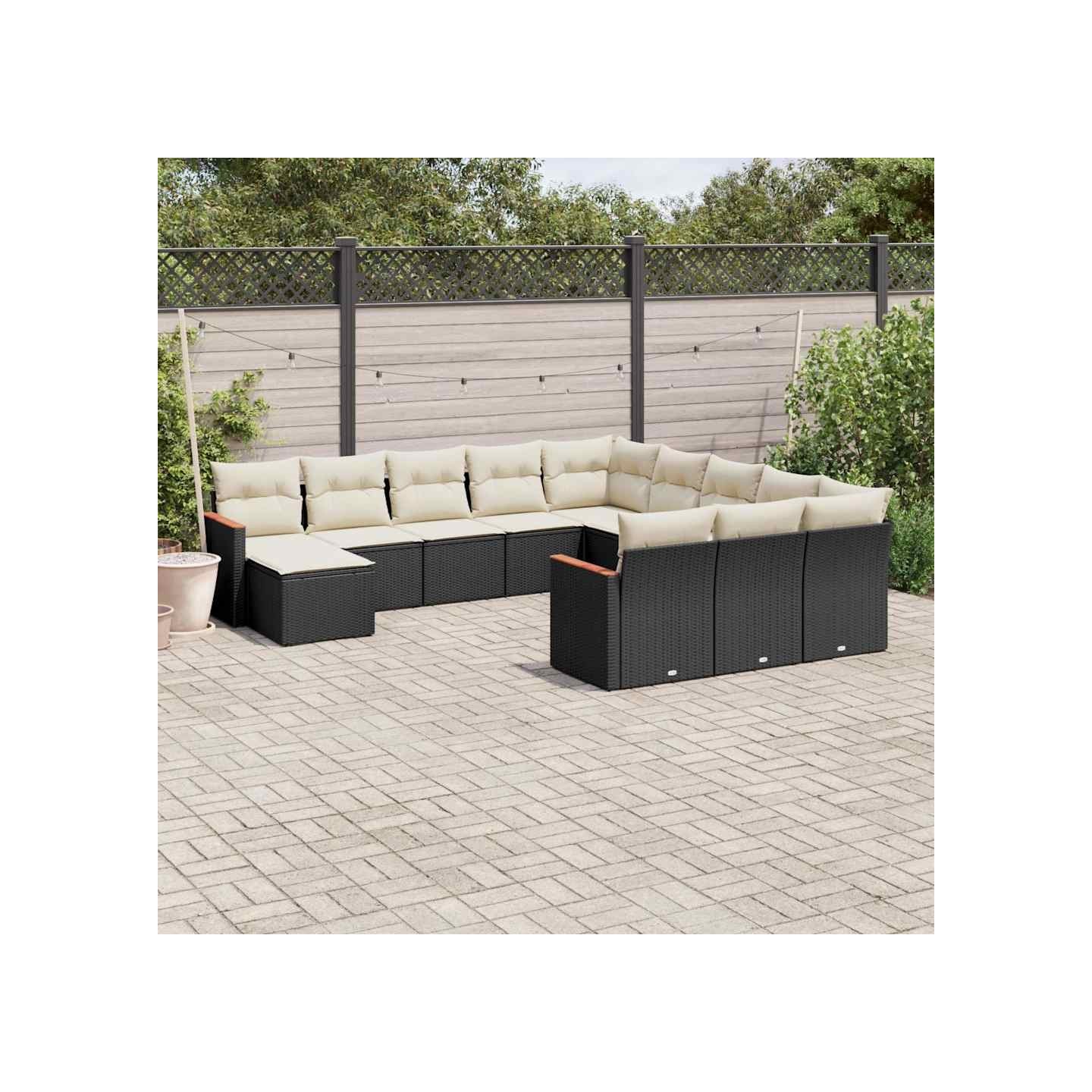 Salon de jardin 12 pcs avec coussins noir résine tressée