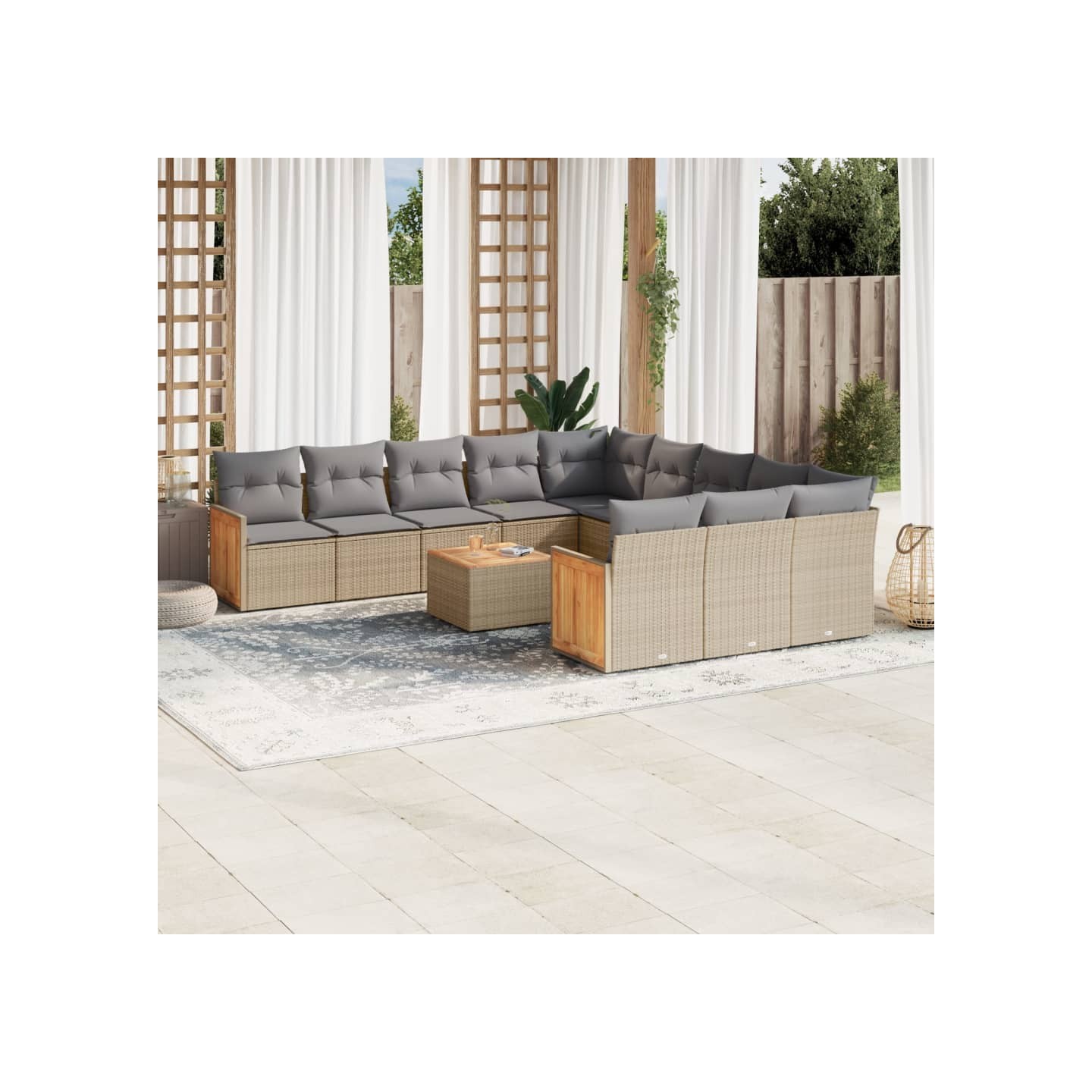 Salon de jardin et coussins 13 pcs mélange beige résine tressée