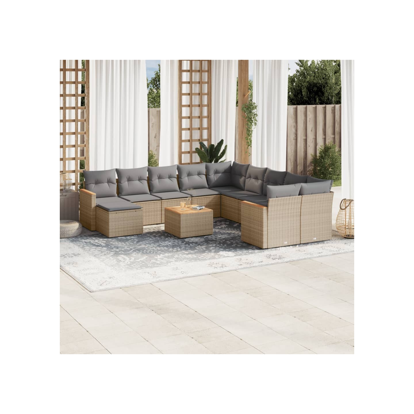 Salon de jardin et coussins 12 pcs mélange beige résine tressée