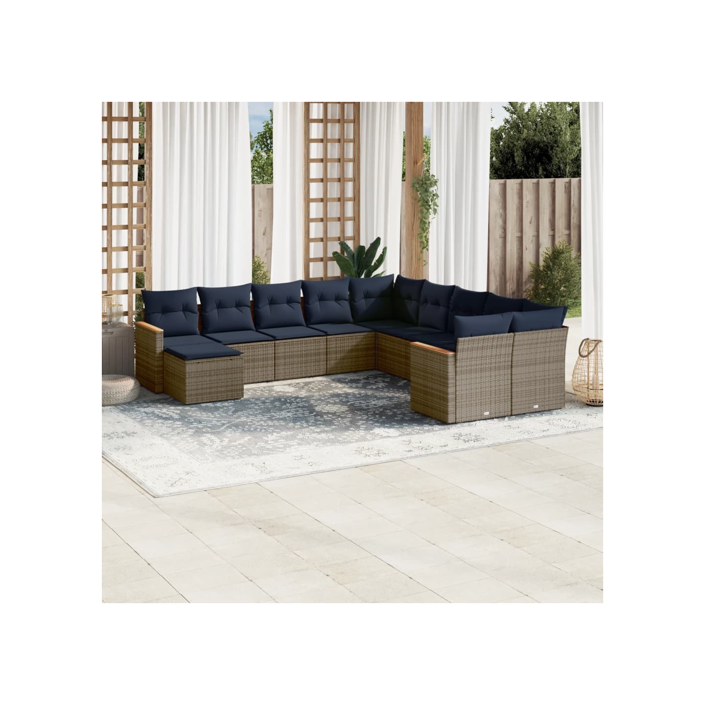 Ensemble de canapé de jardin 11 pcs avec coussins gris
