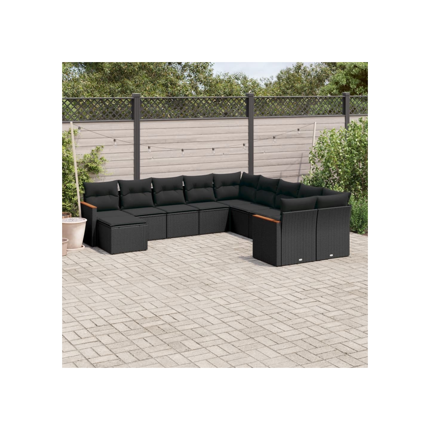 Salon de jardin 11 pcs avec coussins noir résine tressée