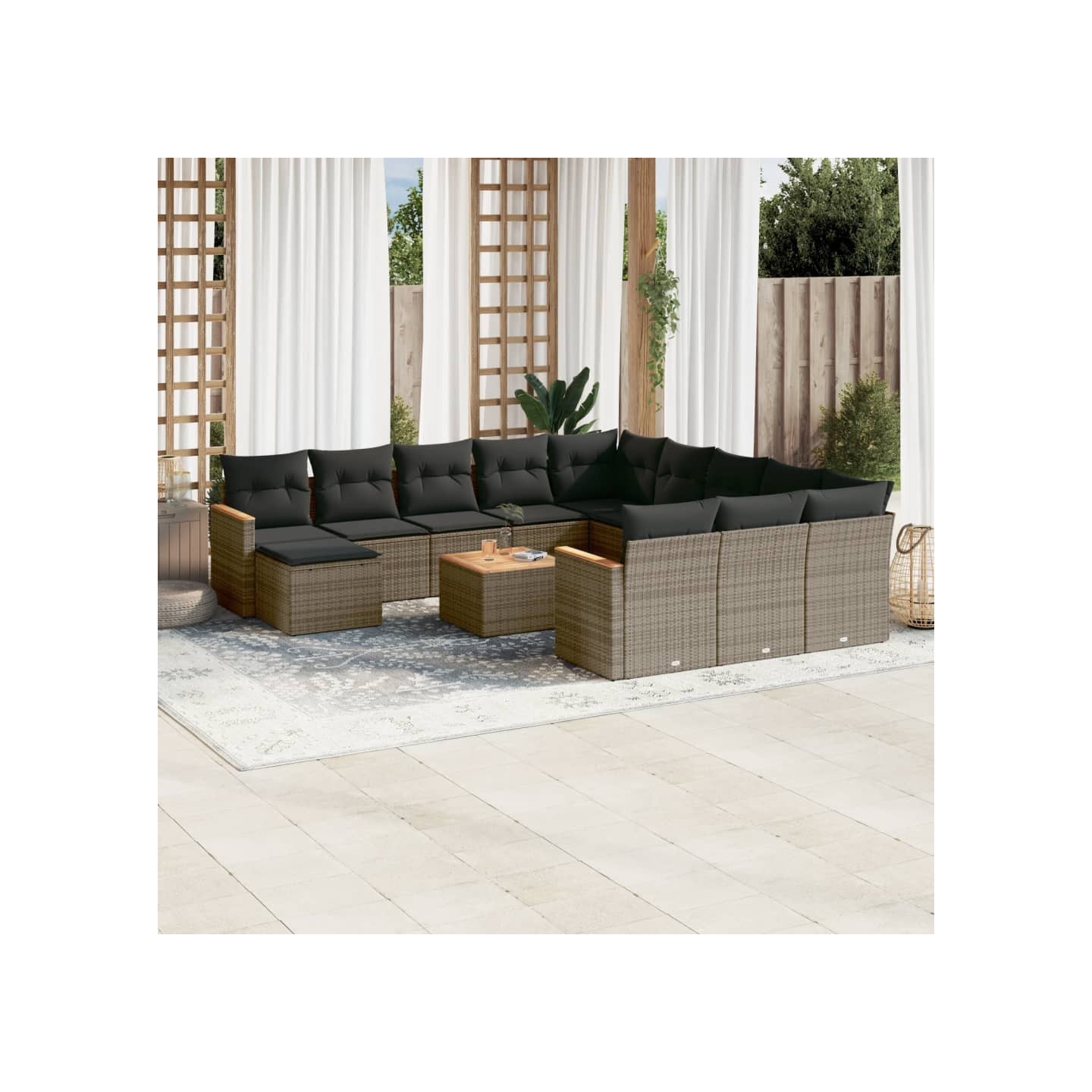 Salon de jardin avec coussins 13 pcs gris résine tressée