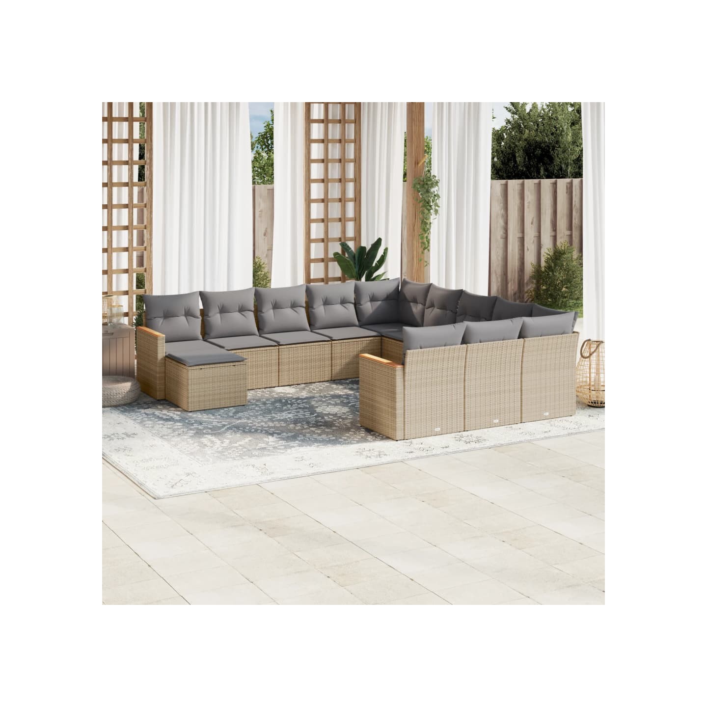 Salon de jardin et coussins 12 pcs mélange beige résine tressée