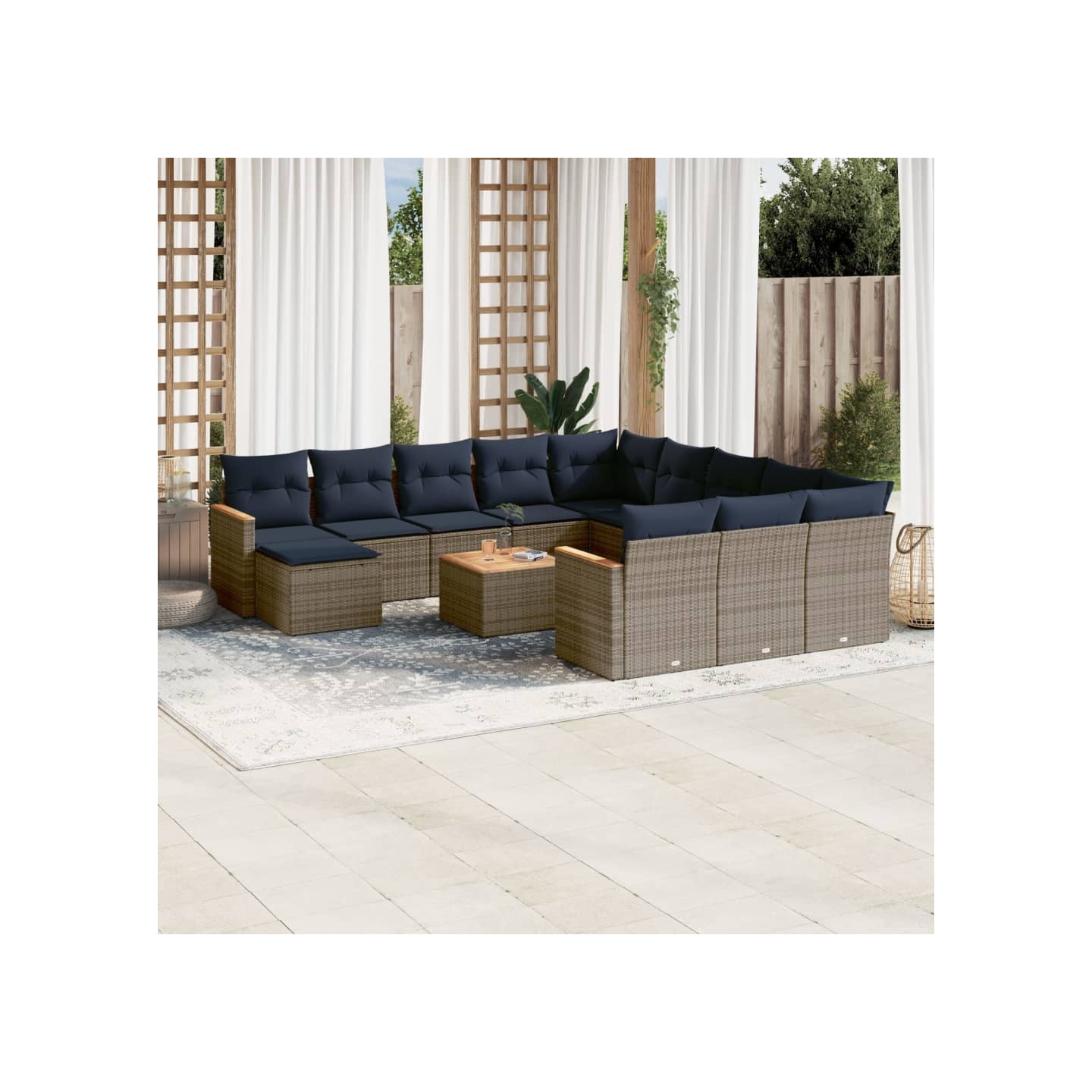 Ensemble de canapé de jardin 13 pcs avec coussins gris