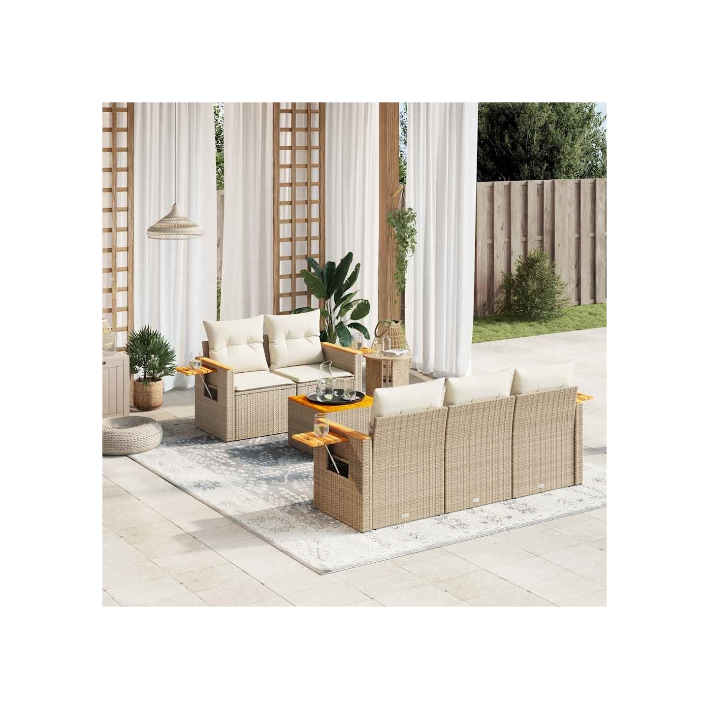 Salon de jardin avec coussins 6 pcs beige résine tressée