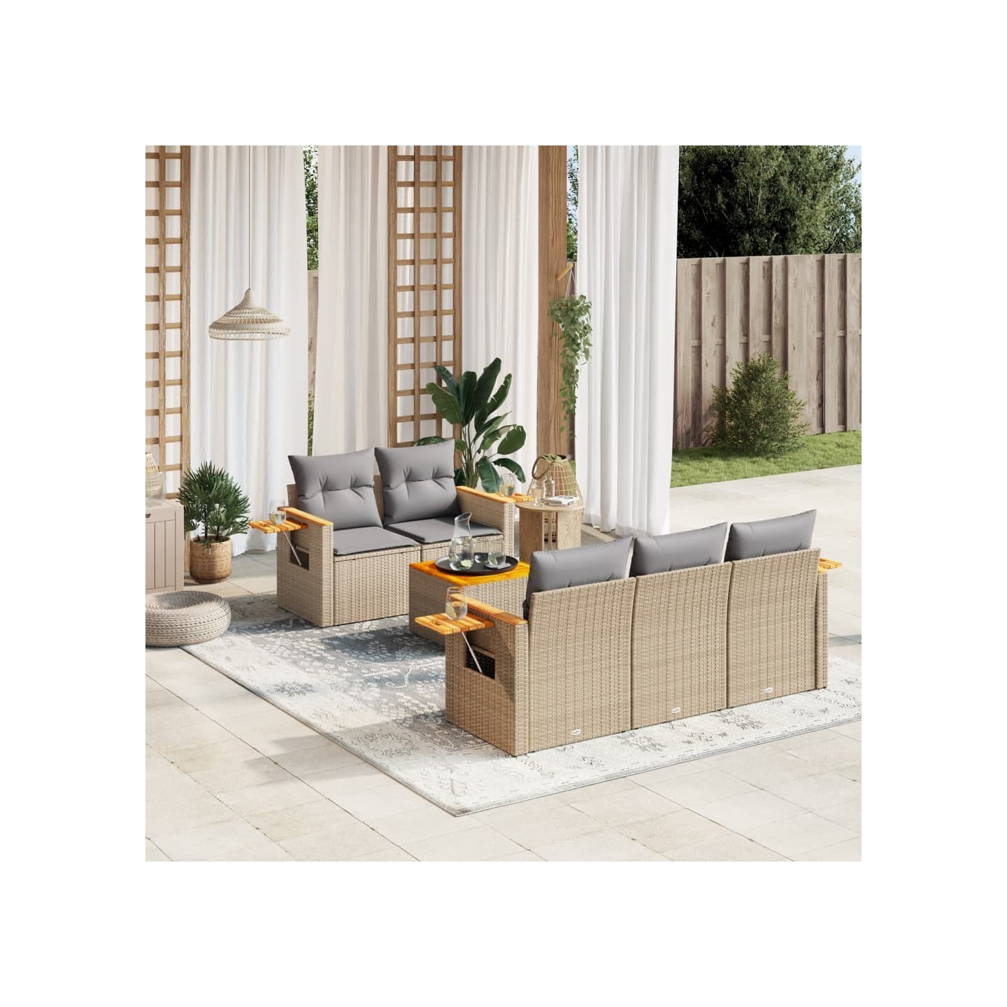 Salon de jardin avec coussins 6 pcs beige résine tressée