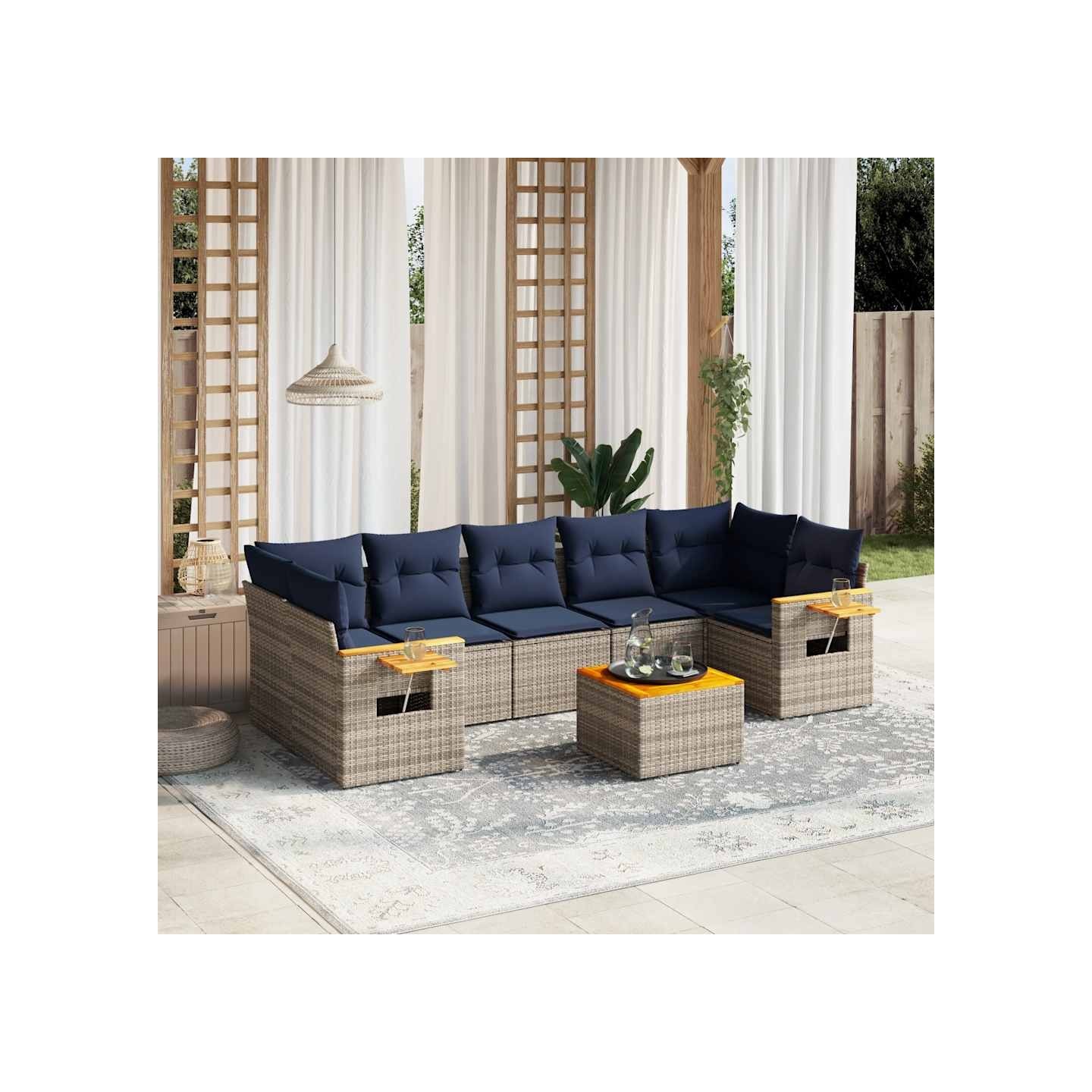 Salon de jardin 8 pcs avec coussins gris résine tressée