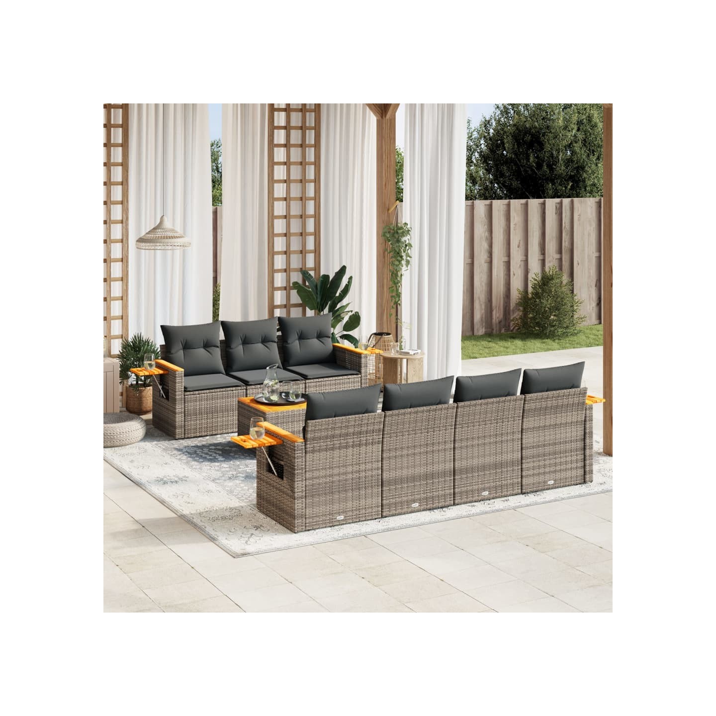 Salon de jardin 8 pcs avec coussins gris résine tressée
