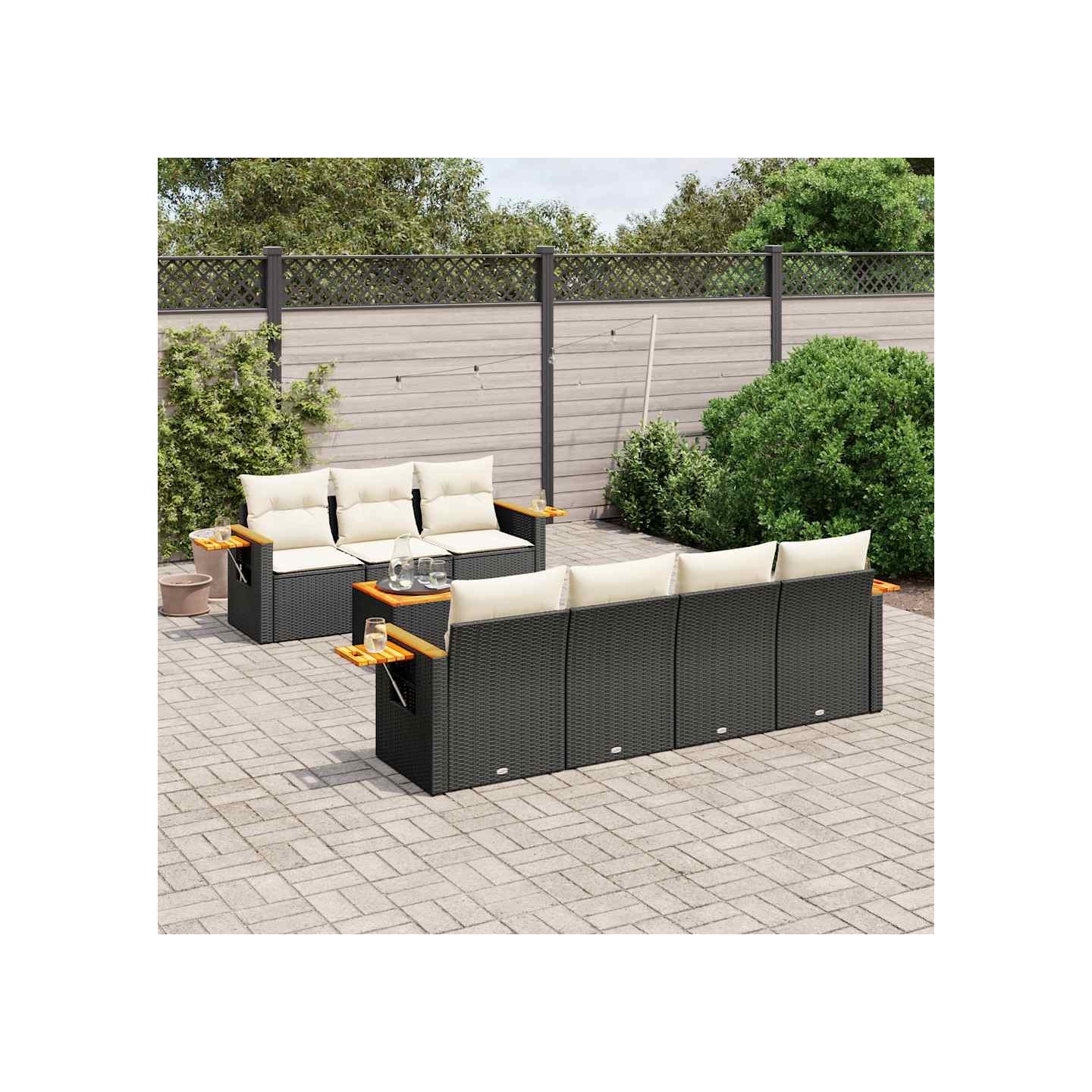 Salon de jardin 8 pcs avec coussins noir résine tressée