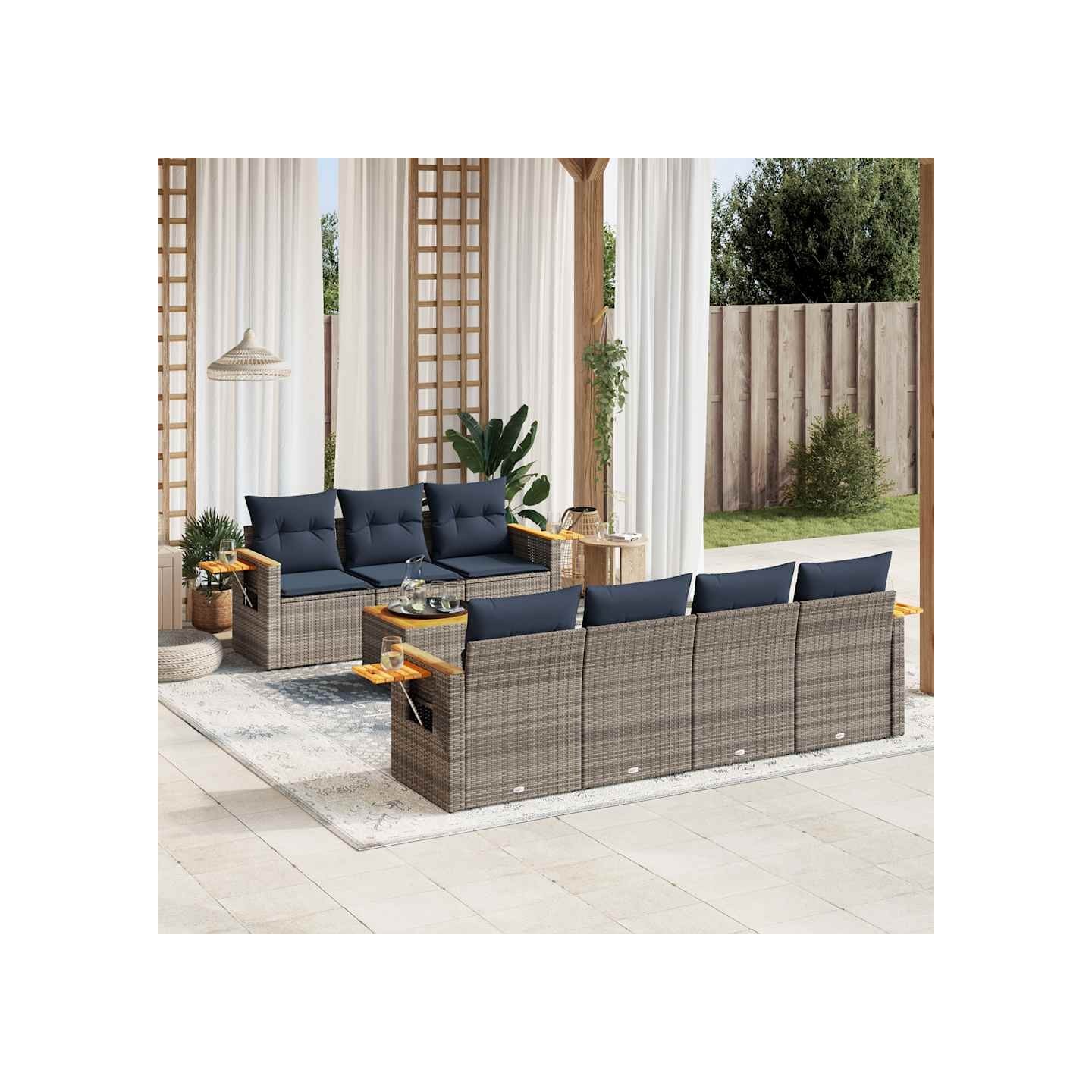 Salon de jardin 8 pcs avec coussins gris résine tressée