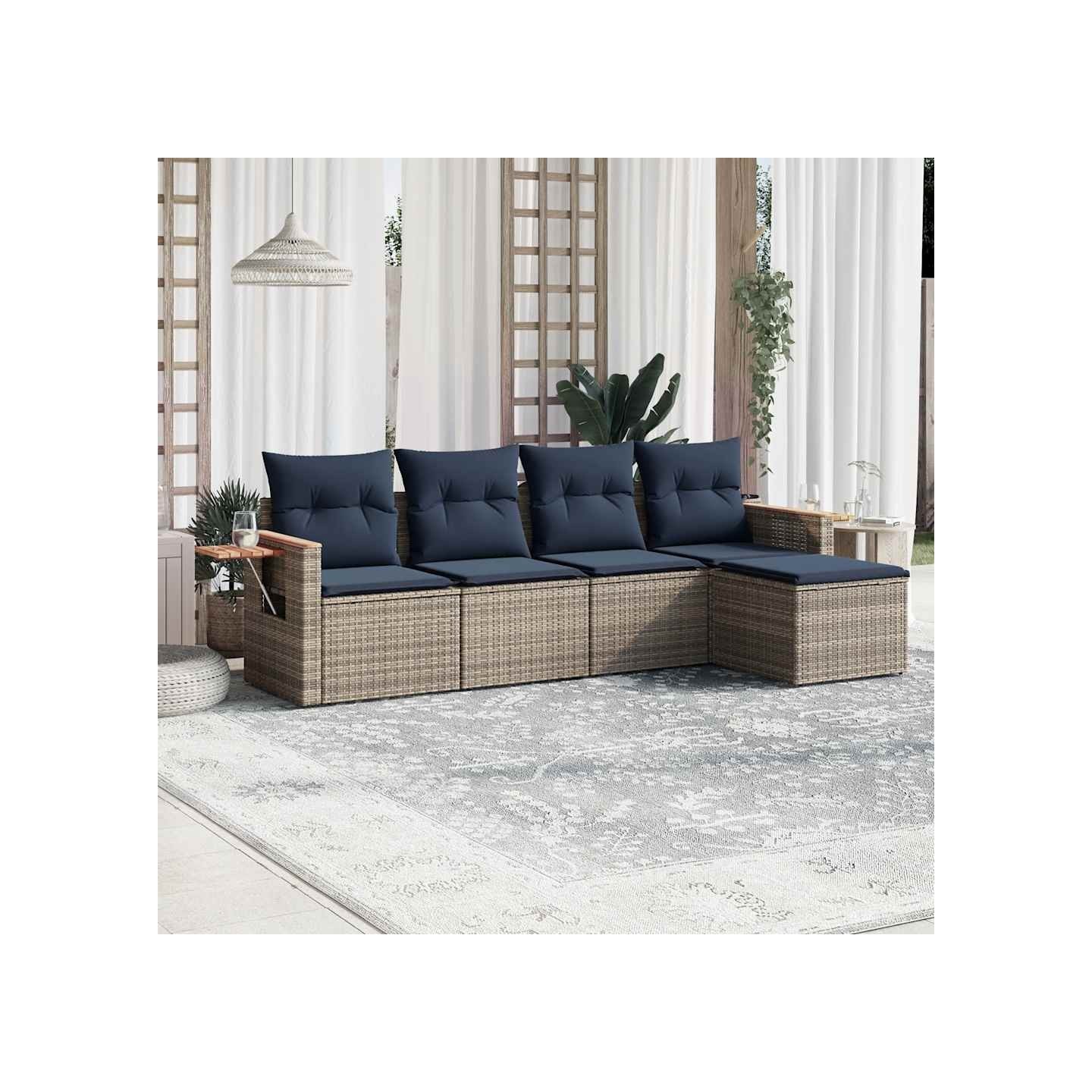 Salon de jardin 5 pcs avec coussins gris résine tressée
