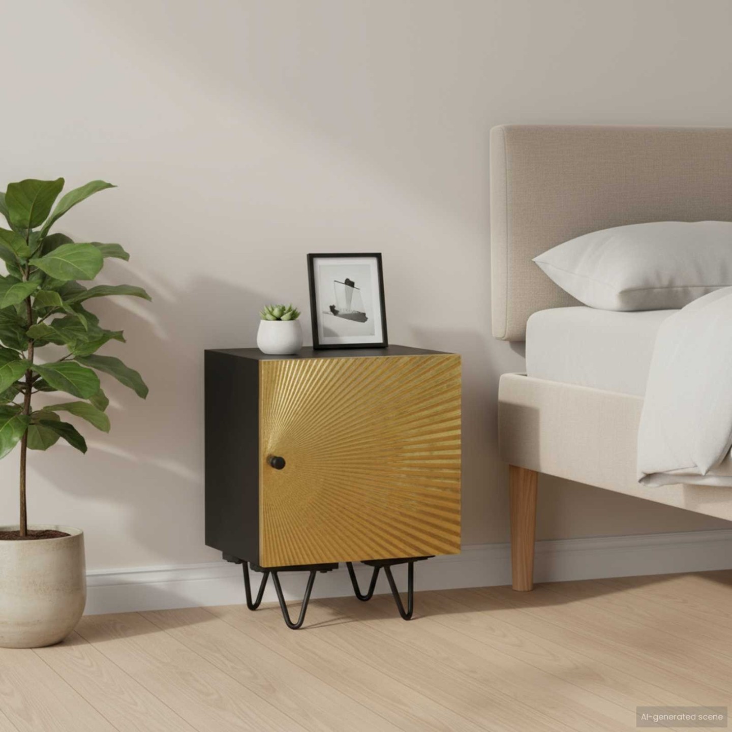 Table de chevet avec front en laiton 40x30x50cm Manguier massif