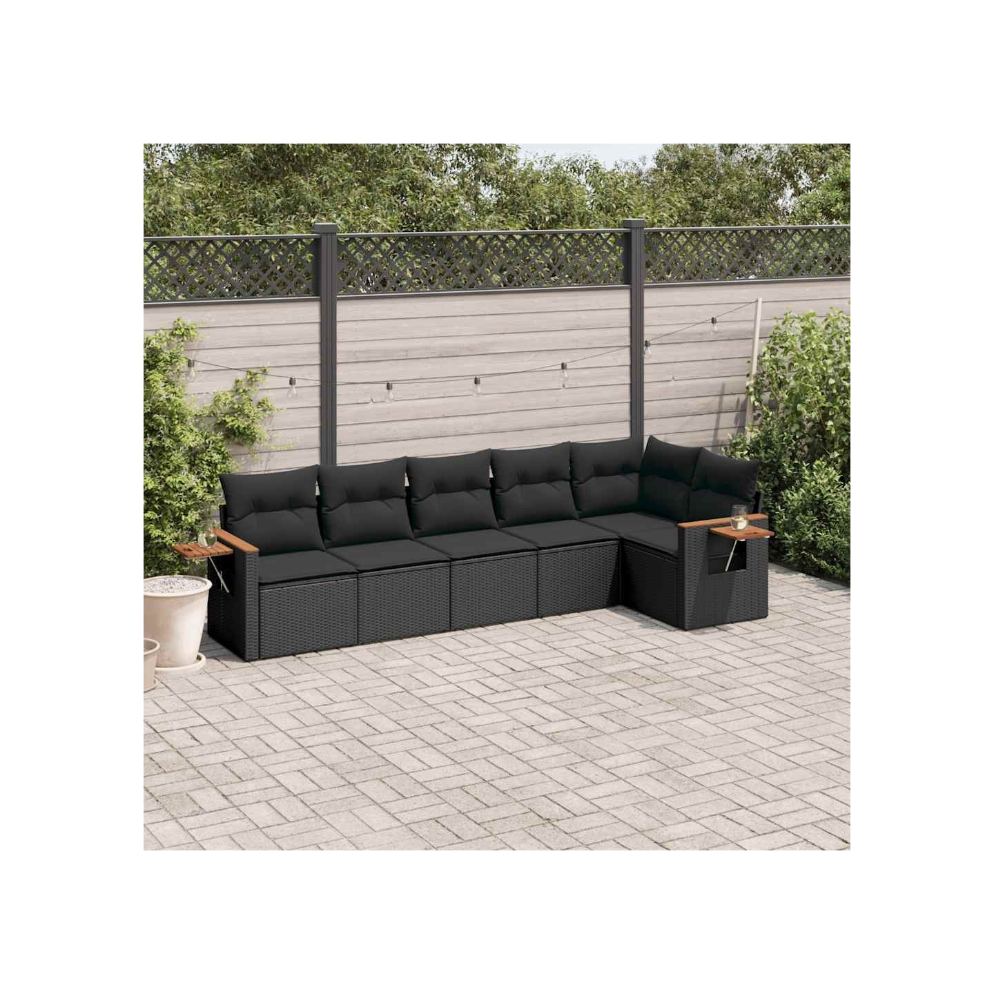 Salon de jardin 6 pcs avec coussins noir résine tressée
