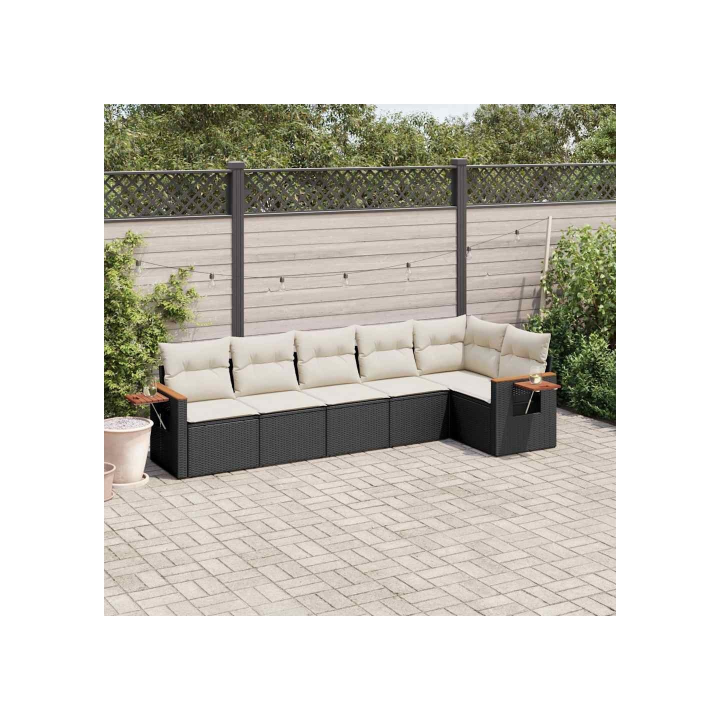 Salon de jardin 6 pcs avec coussins noir résine tressée
