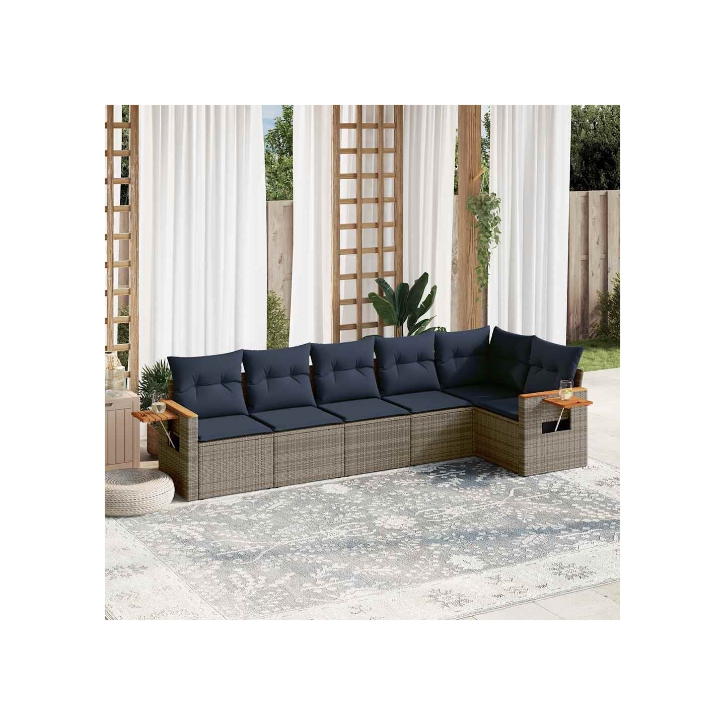 Salon de jardin 6 pcs avec coussins gris résine tressée