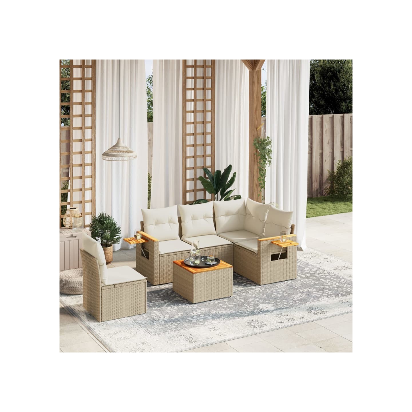 Salon de jardin avec coussins 6 pcs beige résine tressée
