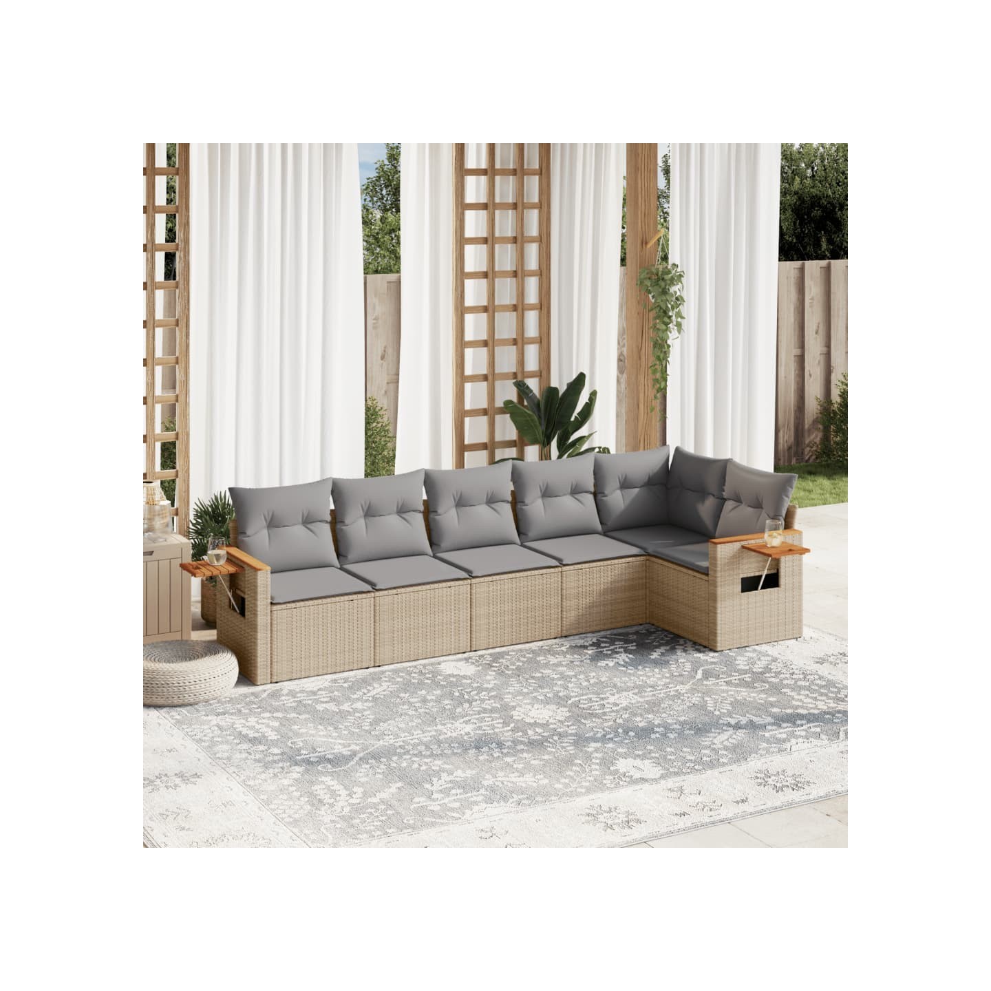 Salon de jardin avec coussins 6 pcs beige résine tressée