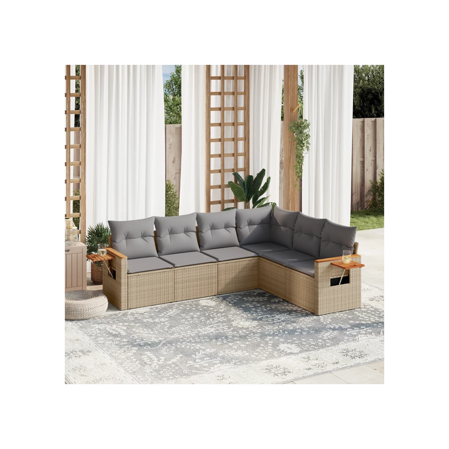 Salon de jardin avec coussins 6 pcs beige résine tressée