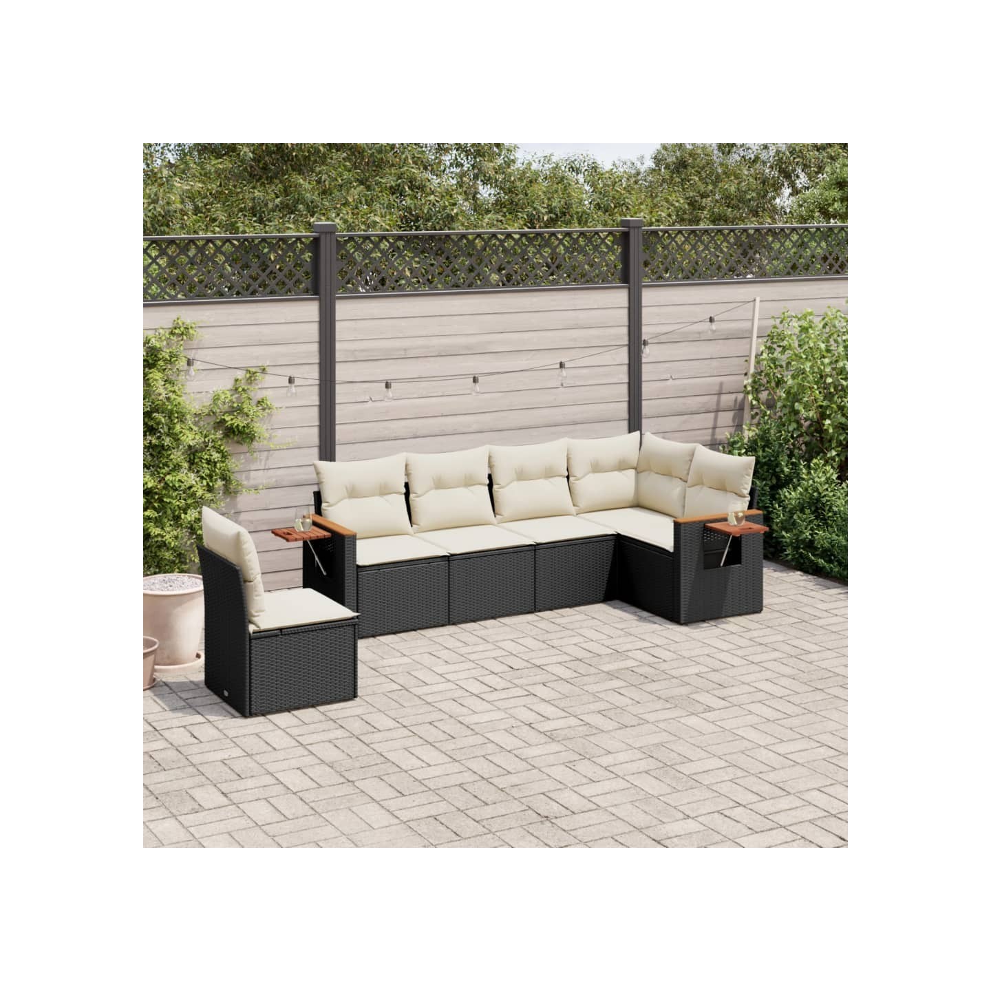 Salon de jardin 6 pcs avec coussins noir résine tressée