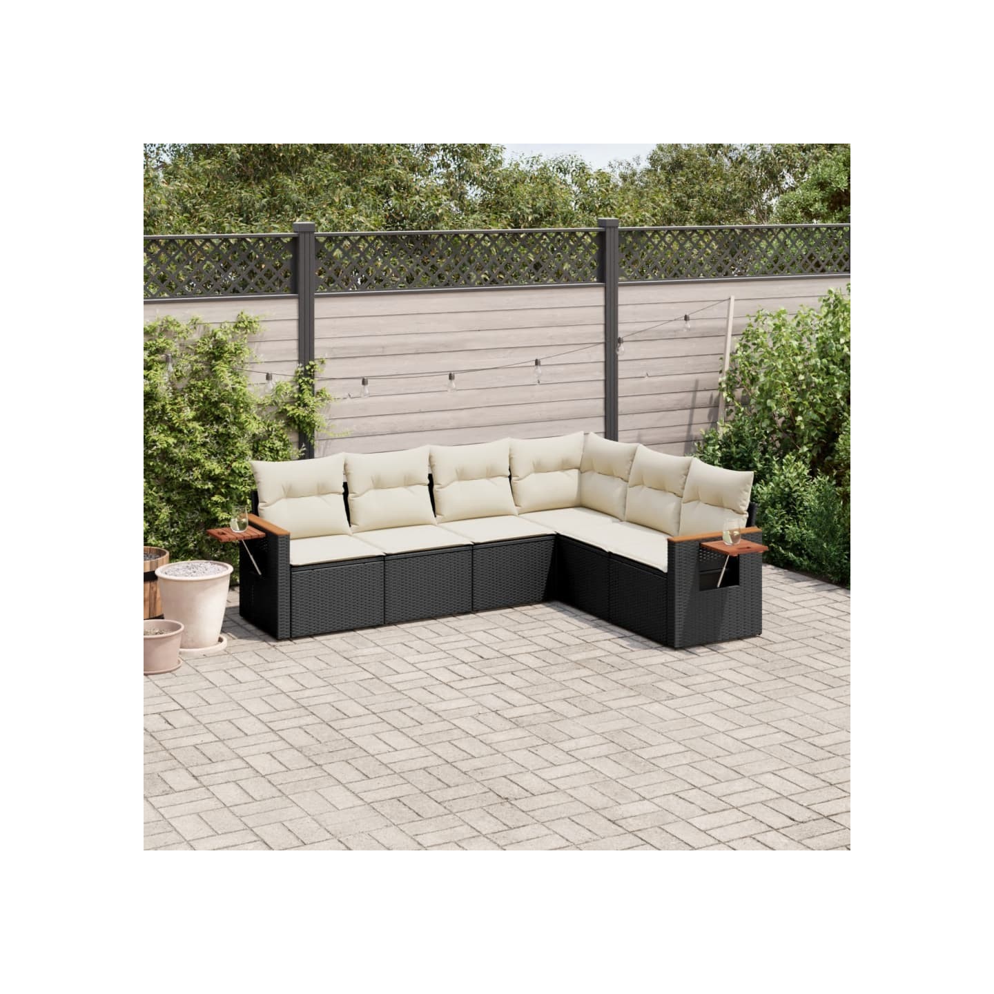 Salon de jardin 6 pcs avec coussins noir résine tressée