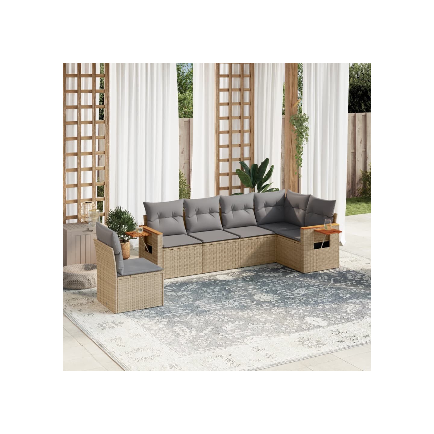 Salon de jardin avec coussins 6 pcs beige résine tressée