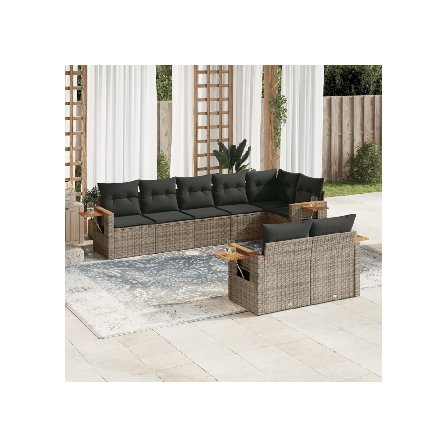 Salon de jardin 8 pcs avec coussins gris résine tressée