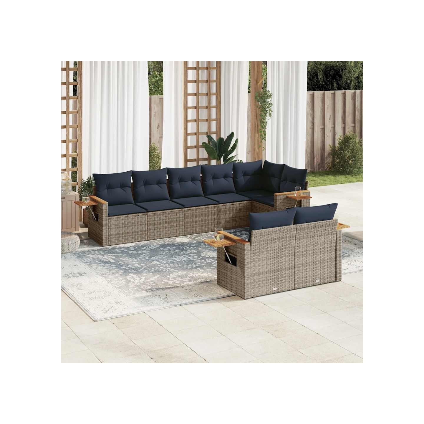 Salon de jardin 8 pcs avec coussins gris résine tressée